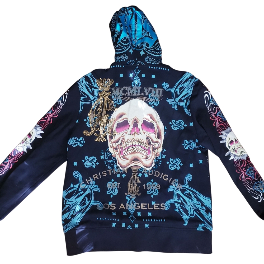 Vintage Christian Audigier Black Skull Zipper Hoodie - Picture 16 of 16
